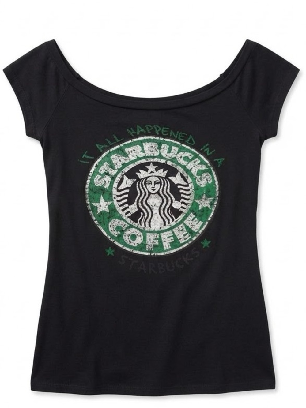 It all happened in Starbucks off shoulder top
